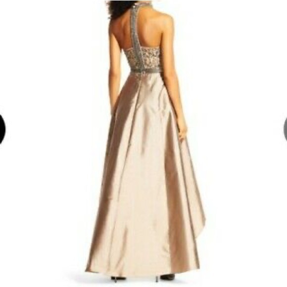 Beaded Halter Top with High Low Skirt Formal Dress - Picture 5 of 6